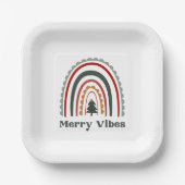 Merry Vibes Boho Rainbow Retro Weihnachts-Party Pappteller (Vorderseite)