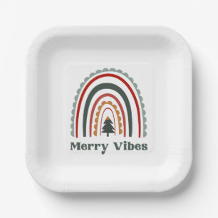 Merry Vibes Boho Rainbow Retro Weihnachts-Party Pappteller