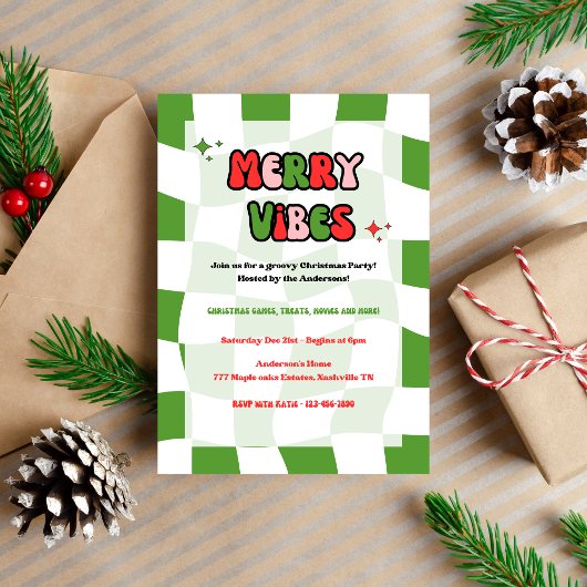 Merry Vibes Groovy Christmas Party Einladung