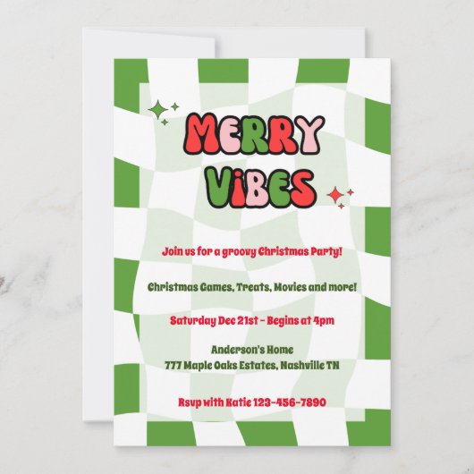 Merry Vibes Groovy Christmas Party Einladung (Vorderseite)