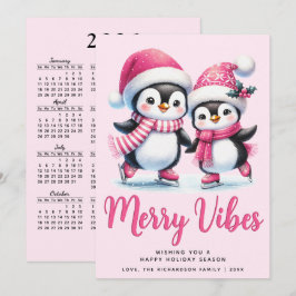 Merry Vibes Ice Skaten Penguins Pink Weihnachten