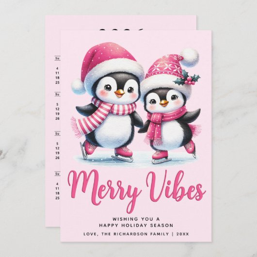 Merry Vibes Ice Skaten Penguins Pink Weihnachten (Vorne/Hinten)