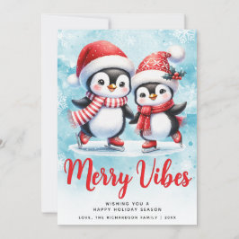 Merry Vibes Niedlich Penguins Blue Red Christmas Feiertagskarte