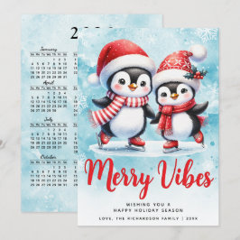 Merry Vibes Niedlich Penguins Blue Red Christmas Feiertagskarte