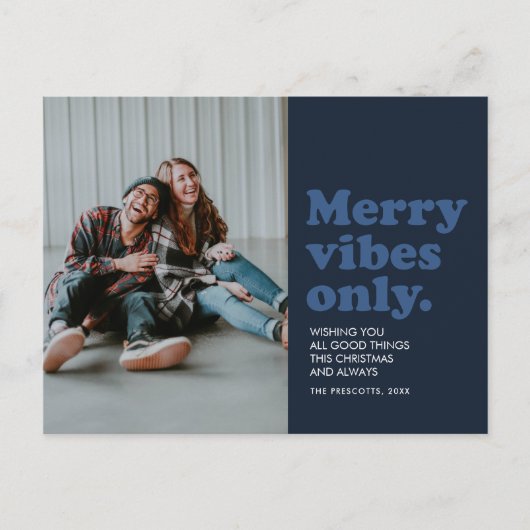 Merry vibes nur Retro marineblaue Urlaub Postkarte (Vorderseite)