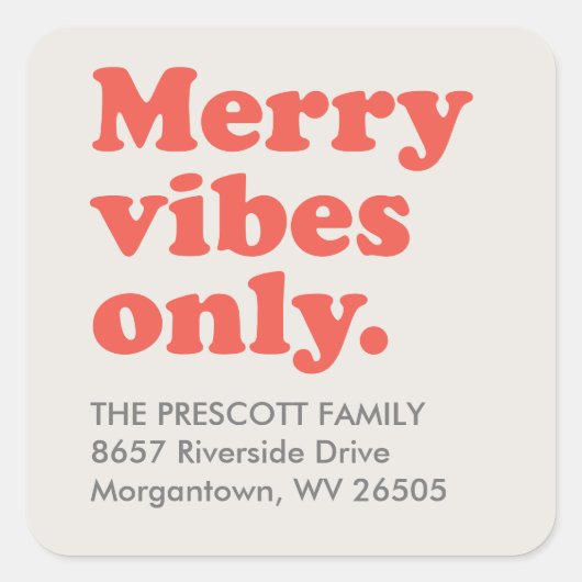 Merry vibes nur Retro-Urlaub Rücksendeadresse Quadratischer Aufkleber (Vorderseite)