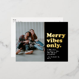 Merry vibes nur Rettro schwarzes Gold Weihnachten Folien Feiertagspostkarte