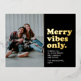 Merry vibes nur Rettro schwarzes Gold Weihnachten Folien Feiertagspostkarte