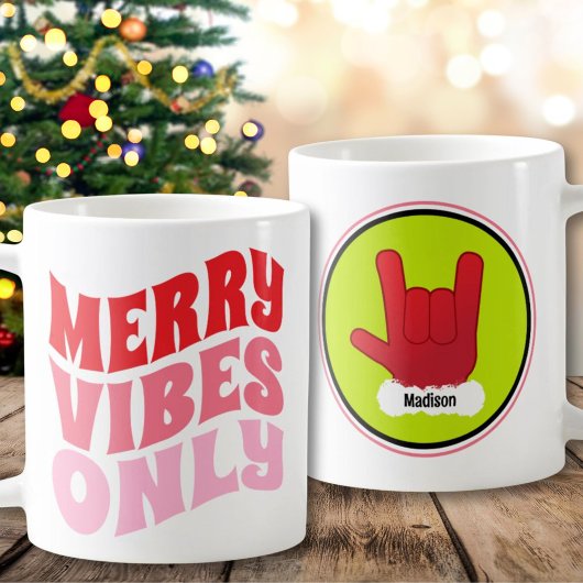 Merry Vibes nur Rosa Grünen Name Cool Weihnachten Kaffeetasse