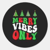Merry Vibes Only! Christmas Groovy Xmas Tree Holid Runder Aufkleber (Vorderseite)