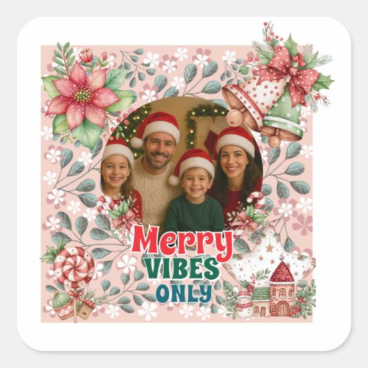 Merry Vibes Only – Funny Christmas Card Quadratischer Aufkleber (Vorderseite)