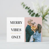 Merry Vibes Only Funny Family Foto Weihnachtskarte Dankeskarte (Stehend Vorderseite)