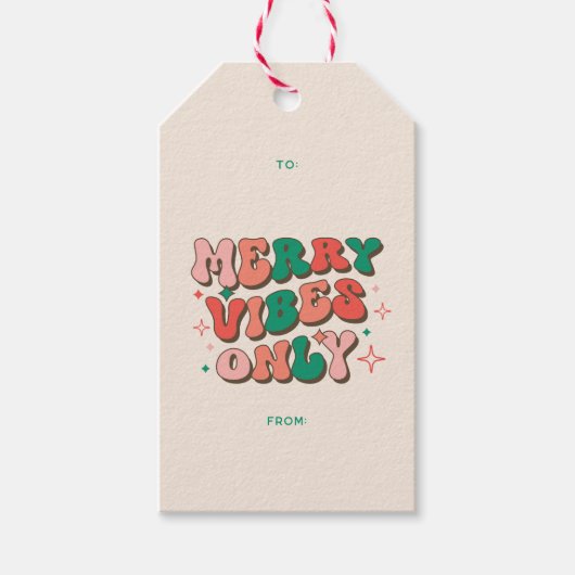Merry Vibes Only Groovy 70er Retro Weihnachten Geschenkanhänger (Vorderseite)