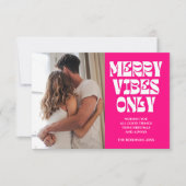 Merry Vibes Only Groovy Hot Pink Christmas Card Dankeskarte (Vorderseite)