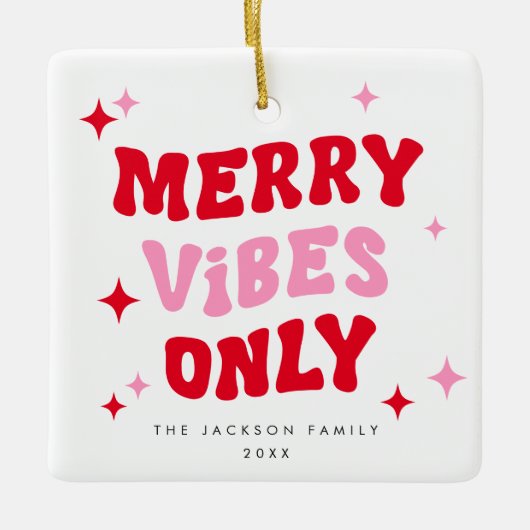 Merry Vibes Only | Modern Retro Christmas Photo Keramikornament (Vorderseite)