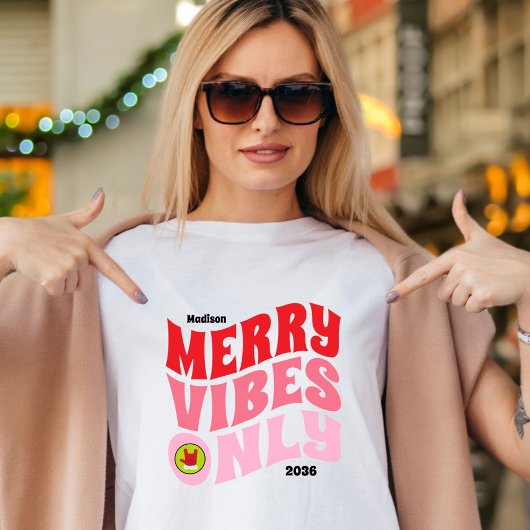 Merry Vibes Only Pink Red Fun Girls Weihnachten T-Shirt