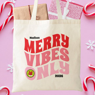 Merry Vibes Only Pink Red Fun Girls Weihnachten Tragetasche