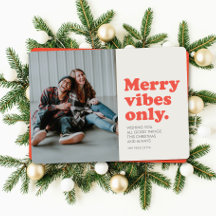 Merry vibes only retro holiday foto card