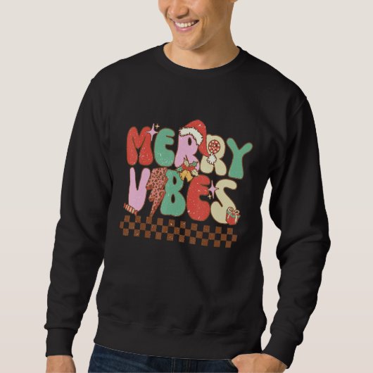 Merry Vibes Retro Christmas Candy Cane Christmas v Sweatshirt (Vorderseite)