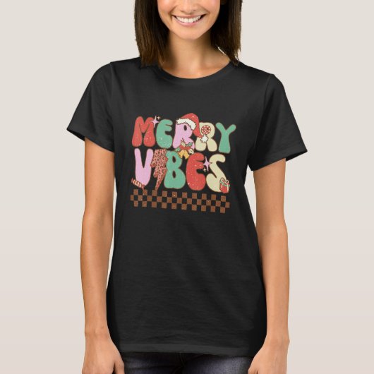 Merry Vibes Retro Christmas Candy Cane Christmas v T-Shirt (Vorderseite)