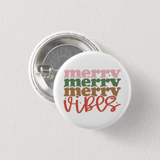 Merry Vibes Retro Groovy Weihnachtsferien Button (Vorne & Hinten)