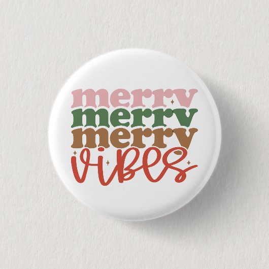 Merry Vibes Retro Groovy Weihnachtsferien Button (Vorderseite)