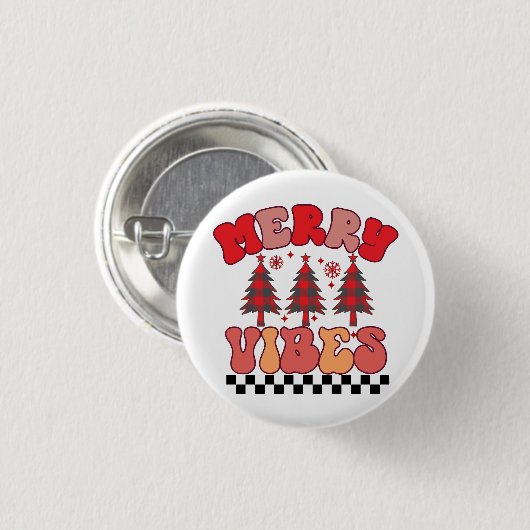 Merry Vibes Retro Groovy Weihnachtsferien Button (Vorne & Hinten)