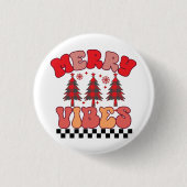Merry Vibes Retro Groovy Weihnachtsferien Button (Vorderseite)