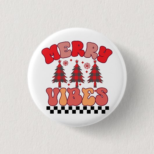 Merry Vibes Retro Groovy Weihnachtsferien Button (Vorderseite)