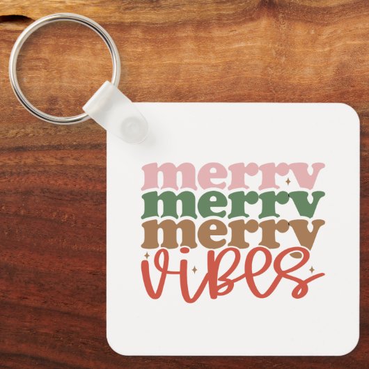 Merry Vibes Retro Groovy Weihnachtsferien Schlüsselanhänger (Vorderseite)