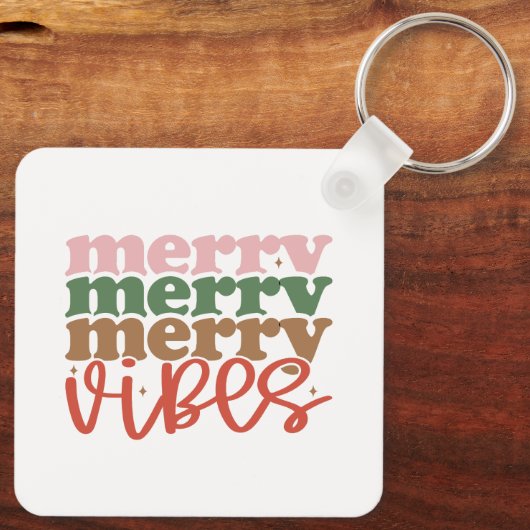 Merry Vibes Retro Groovy Weihnachtsferien Schlüsselanhänger (Rückseite)