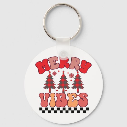 Merry Vibes Retro Groovy Weihnachtsferien Schlüsselanhänger (Vorderseite)