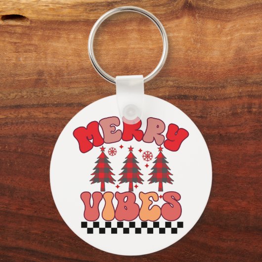 Merry Vibes Retro Groovy Weihnachtsferien Schlüsselanhänger (Vorderseite)