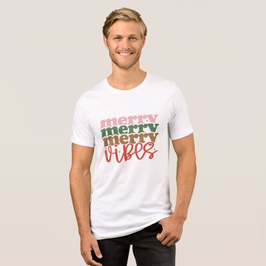 Merry Vibes Retro Groovy Weihnachtsferien Tri-Blend Shirt (Vorderseite voll)