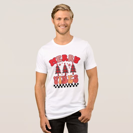 Merry Vibes Retro Groovy Weihnachtsferien Tri-Blend Shirt (Vorderseite voll)