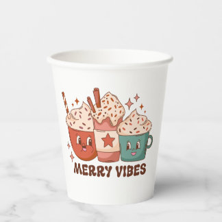 Merry Vibes Retro Holiday Kaffee Latte Papier Tass Pappbecher