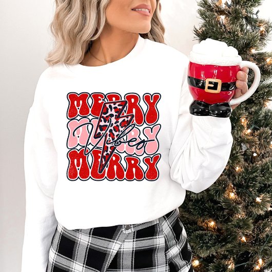 Merry Vibes Retro Leopard Weihnachten Sweatshirt