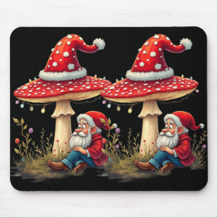 Merry Vintage Christmas Gnome Mushroom Santa Claus Mousepad
