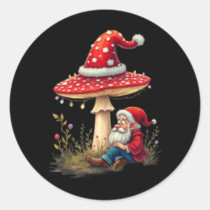 Merry Vintage Christmas Gnome Mushroom Santa Claus Runder Aufkleber