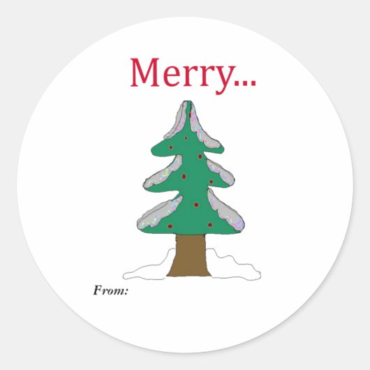 Merry Vintage Christmas Tree Classic Round Sticker (Vorderseite)