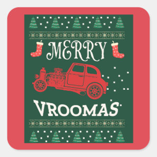 MERRY VROOMAS - CHRISTMAS UGLY SWEATER QUADRATISCHER AUFKLEBER
