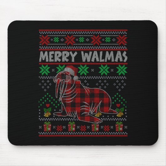 Merry Walmas Ugly Christmas Sweater Walrus Sea Ani Mousepad (Vorne)