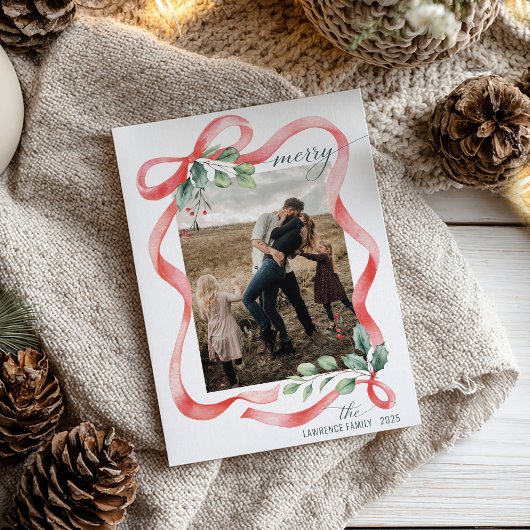 Merry Watercolor Bow Frame Ein Foto Weihnachten