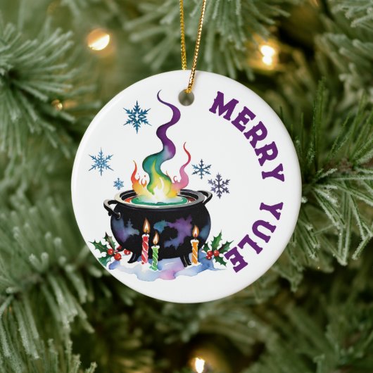 Merry Weihnachten Festive Hexen Cauldron Wiccan Ho Keramik Ornament (Baum)
