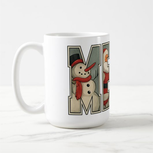MERRY – Weihnachtszeichen-Buchstaben-Kunst Kaffeetasse (Links)
