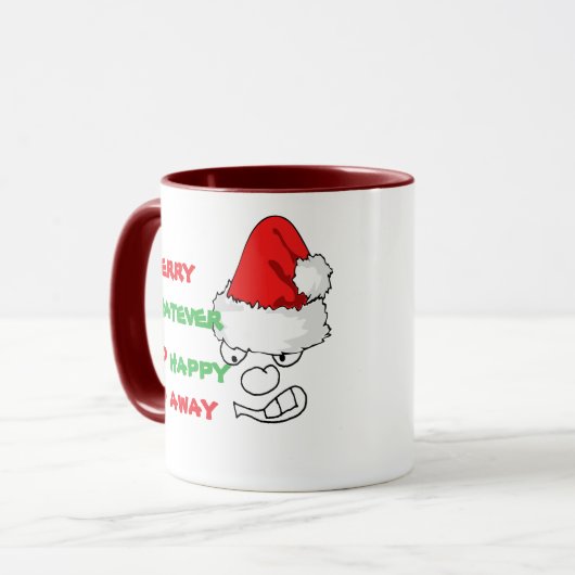 Merry Whatever Happy Go Away - Grumpy Face Funny Tasse (Vorderseite Links)