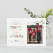 Merry & Winning Football Christmas Photo Card (Stehend Vorderseite)