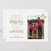 Merry & Winning Football Christmas Photo Card (Vorne/Hinten)