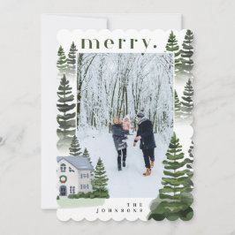 Merry Winter Evergreen Forest Family Zuhause Foto Feiertagskarte