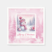 Merry Winter Scene Pink Snowman Christmas Napkins Serviette (Vorderseite)
